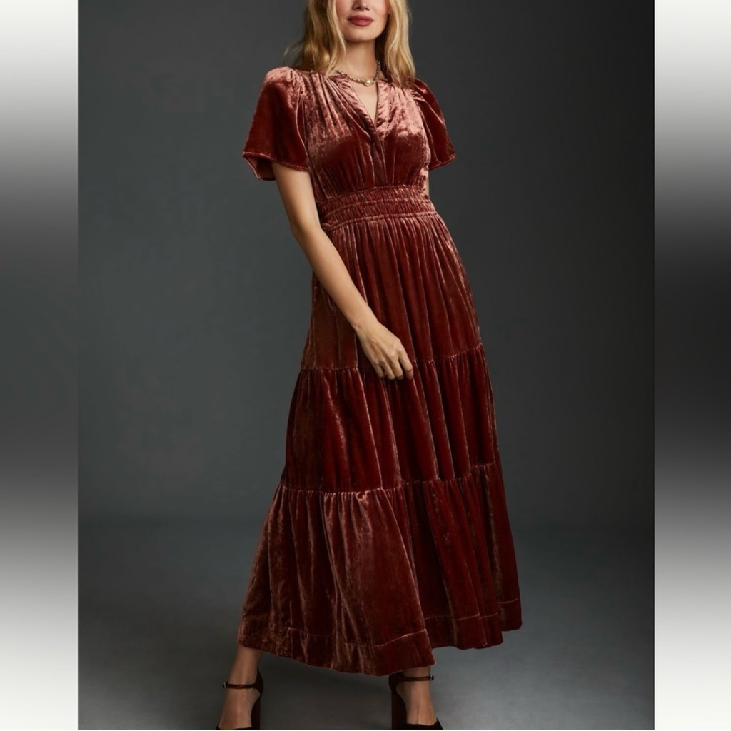 Anthropologie Somerset Velvet Edition Tiered Maxi Dress